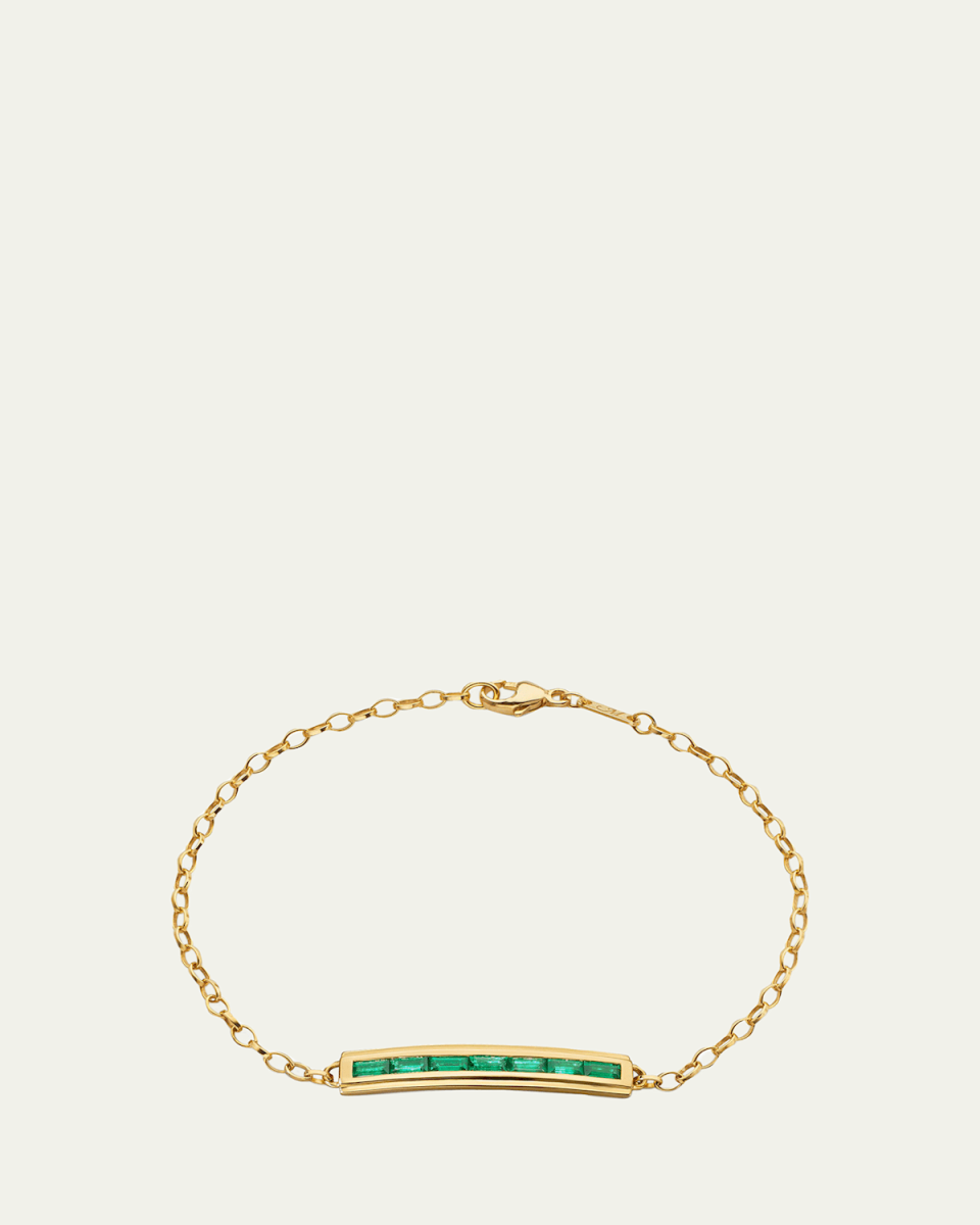 18K YELLOW GOLD POESY BRACELET WITH BAGUETTE EMERALDS AND ENGRAVED CARPE DIEM